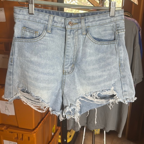 Shein Distressed Blue Denim Jean Shorts Size Small - Picture 1 of 6